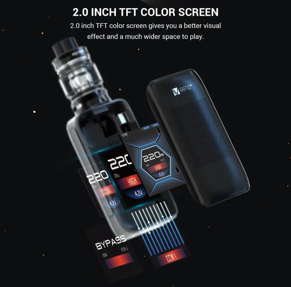 Электронная сигарета 220 Вт Vaptio X Hubble KIT Vape box mod 18650 батарея подходит 5 0 мл бак 2 дюйма