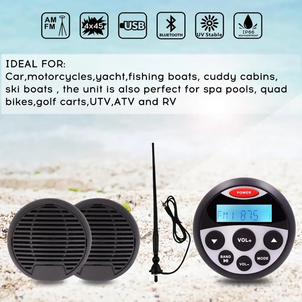 Boat Marine Radio Bluetooth Stereo Waterproof Audio Sound System Car MP3 Player