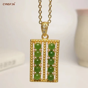 

CYNSFJA New Real Certified Natural Hetian Jasper 925 Sterling Silver Gold Plated Amulet Jade Pendant Necklace High Quality Gifts
