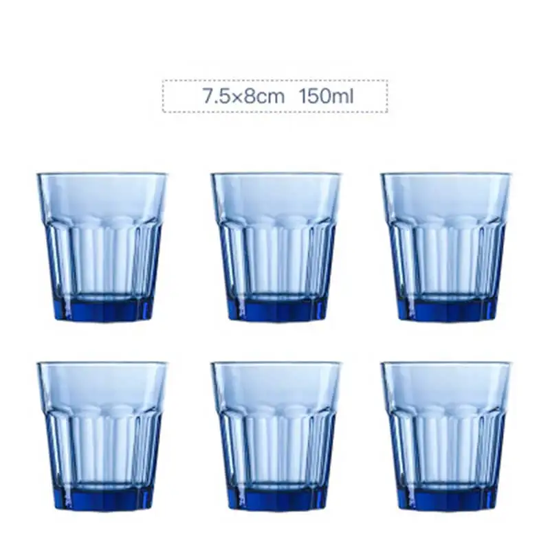 6Pcs Creative Embossed Wine Glass Heat Resistant Beer Glass Cup Home Office Bar Milk Juice Coffee Mug Drinking Glasses 150ml - Color: Octagonal Blue