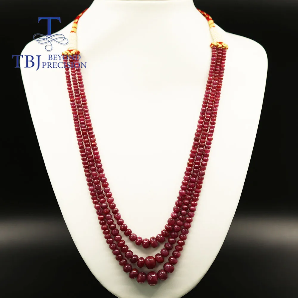 Collar de piedras preciosas de rubí natural de lujo para mujer, collar de fiesta de piedras preciosas hechas a de 3 hebras mujer, mejor regalo de boda Tbj - AliExpress