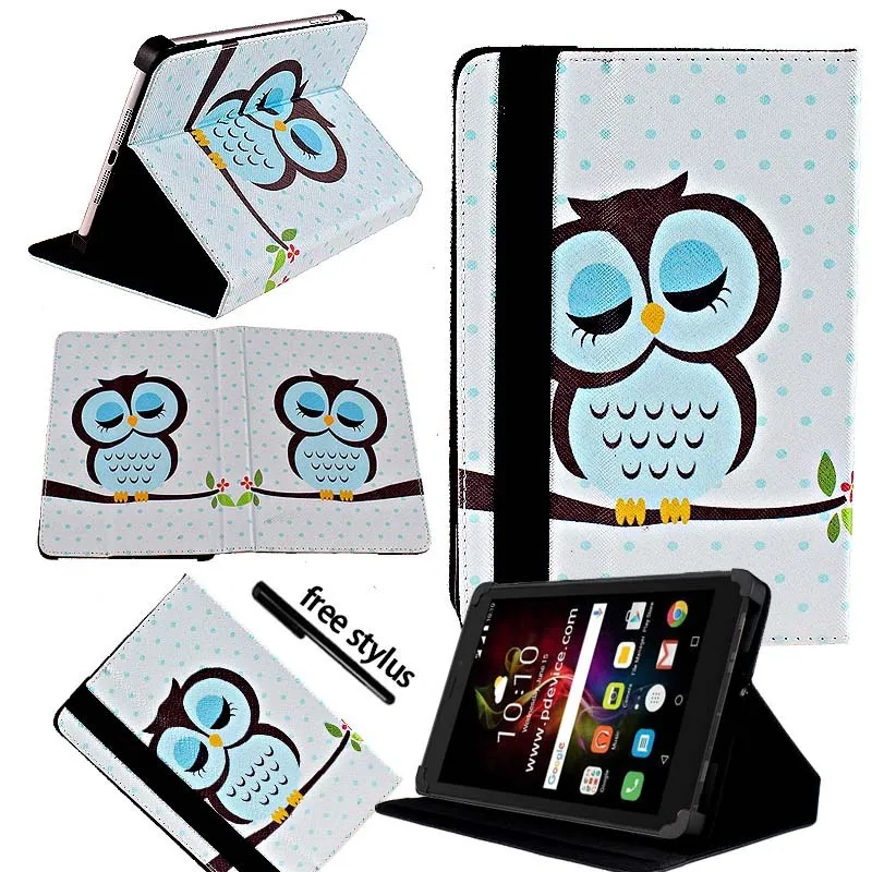 KK&LL для Alcatel Pixi 4 7 дюймов-кожаный чехол-подставка для планшета+ Бесплатный стилус - Цвет: Sleeping Owl