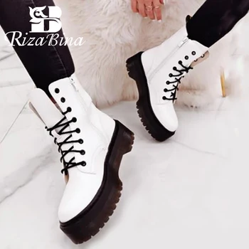 

RIZABINA Women Ankle Boots Cross Strap Thick Bottom Warm Winter Shoes Woman Fashion Platform Short Boot Lady Footwear Size 36-41