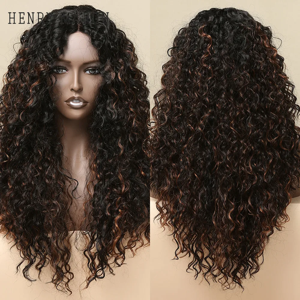 HENRY MARGU Long Black Copper Highlight Synthetic Lace Hair Wigs for