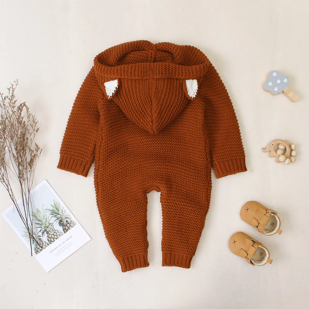 Детский вязаный шерстяной Теплый Комбинезон с капюшоном Для маленьких мальчиков и девочек