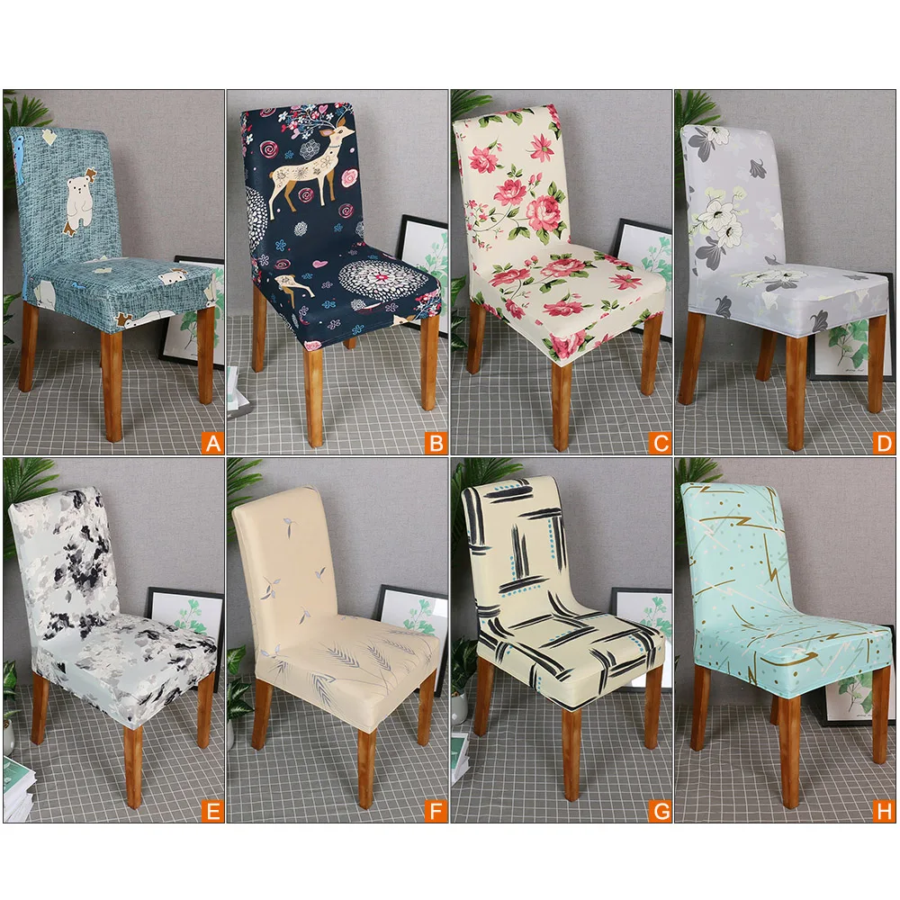 

Spandex Printed Chair Cover Elastic Milk Silk Home Seat Cover Anti Dust Removable Chair Cover for Banquet Wedding Restaurant
