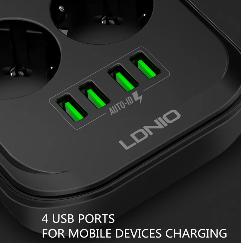 LDNIO EU Plug Smart Electrical Socket Extension Power Strip 3.4A 4 USB Charger Adapter 6 Outlet Surge Protection Switch Home ► Photo 3/6