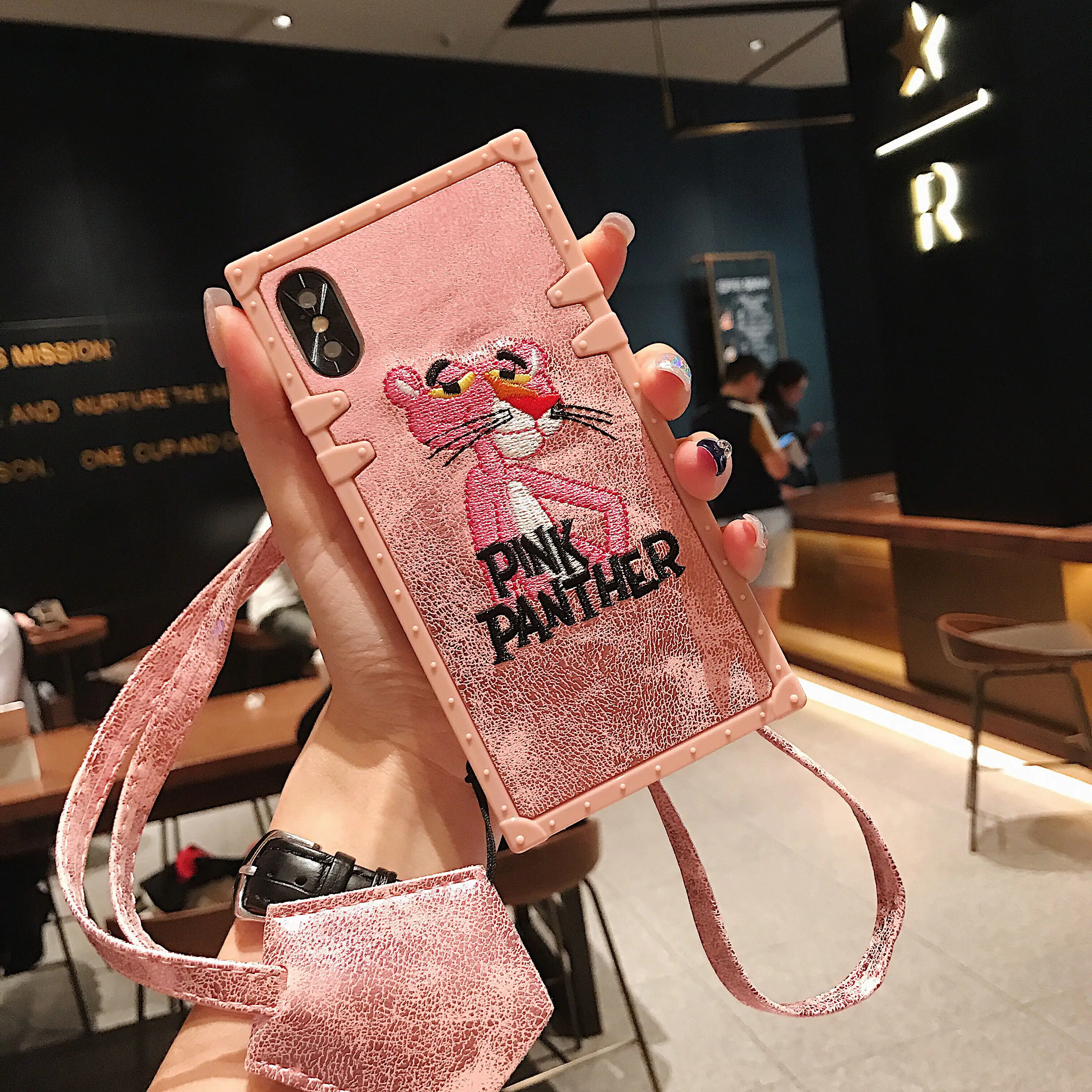 Luxury square animal photo TPU phone case 11 Pro MAX X XS XR 6 6S 7 8 Plus With lanyard For Samsung S9 S10 Note9 Cover |