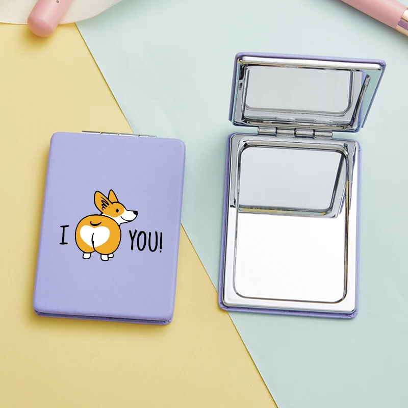 Cute Corgi Pattern Mini Makeup Mirror Hand Held Fold Pocket Mirrors Small Portable Facial Care Tool 4