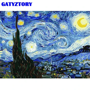 

GATYZTORY Frame DIY Painting By Numbers Van Gogh starry sky Wall Art Canvas Painting Kits Coloring By Numbers For Home Decors