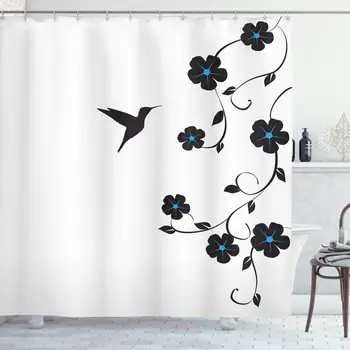 

Hummingbirds Decorations Collection, Floral Design with Hummingbird Simple Minimalistic Image Nature Life Style, Polyester