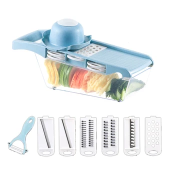 

Kitchen Multifunctional Drain Basket Grater Slicer Container Shredder Kitchen Gadget ( Blue)