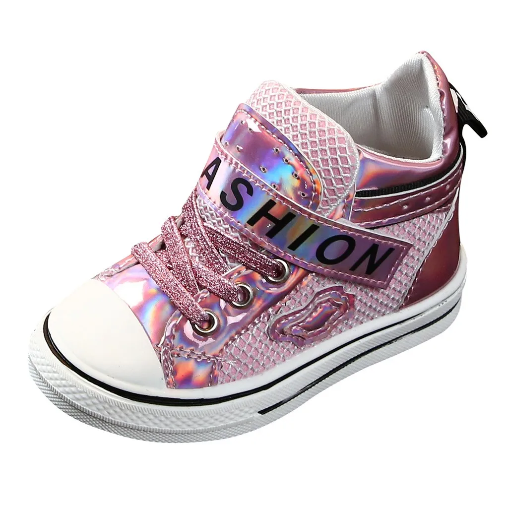 

2019 Children girl Glitter High Top Sneaker Girl Cute Fashion Trainer Pu Leather Toddler Shoe sapato infantil menina