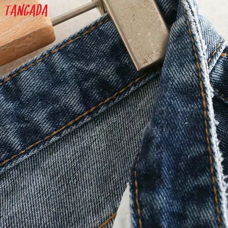 Tangada Модные женские красные клетчатые Лоскутные рваные джинсы джинсовые штаны с карманами и дырками женская повседневная одежда женские шикарные брюки 4M101