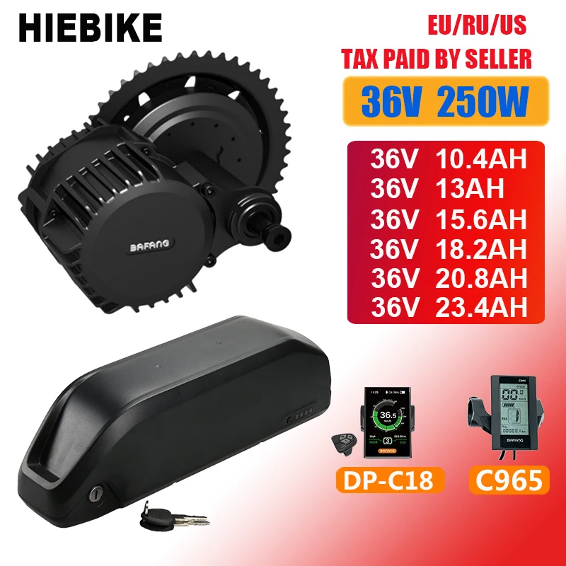 

Ebike Bafang Mid Drive Motor 36v 250W BBS01 with Battery 36v 10.4/13/15.6/20.8/23.4AH Bafang Electric Bike Conversion Kit BBS01B