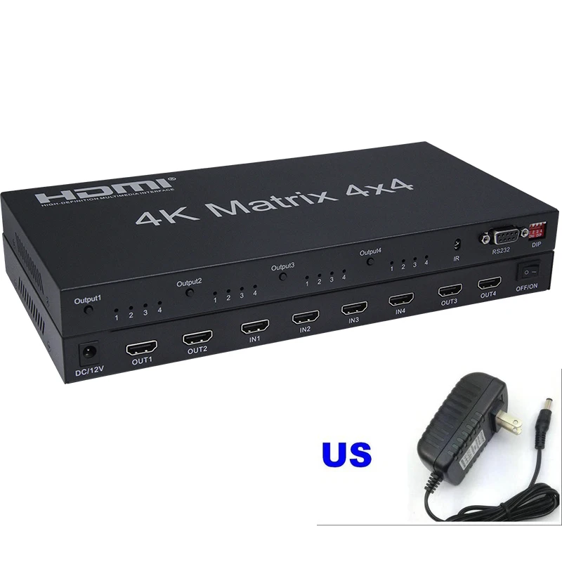 HDMI Matrix 4x4 4 k@ 30Hz(RGB/YUV 4:4:4) переключатель разветвитель 4 в 4 Выход управление через RS232 или ИК-пульт HDMI коммутатор - Цвет: US plug
