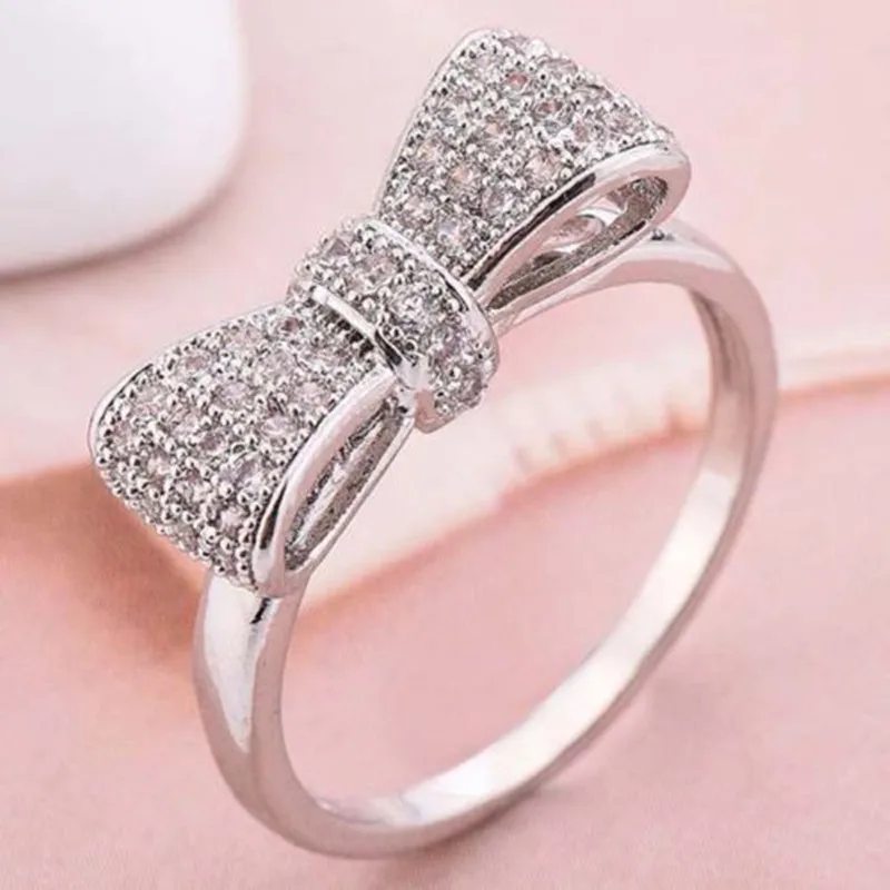 Bowknot Ring with Zircon Stones for Women