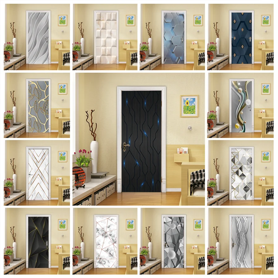Abstract Lines Door Stickers Geometry Marble Wallpaper Self-adhesive Vinyls Decor Poster Bedroom Entrance Concise Mural Decal 3d | Дом и сад