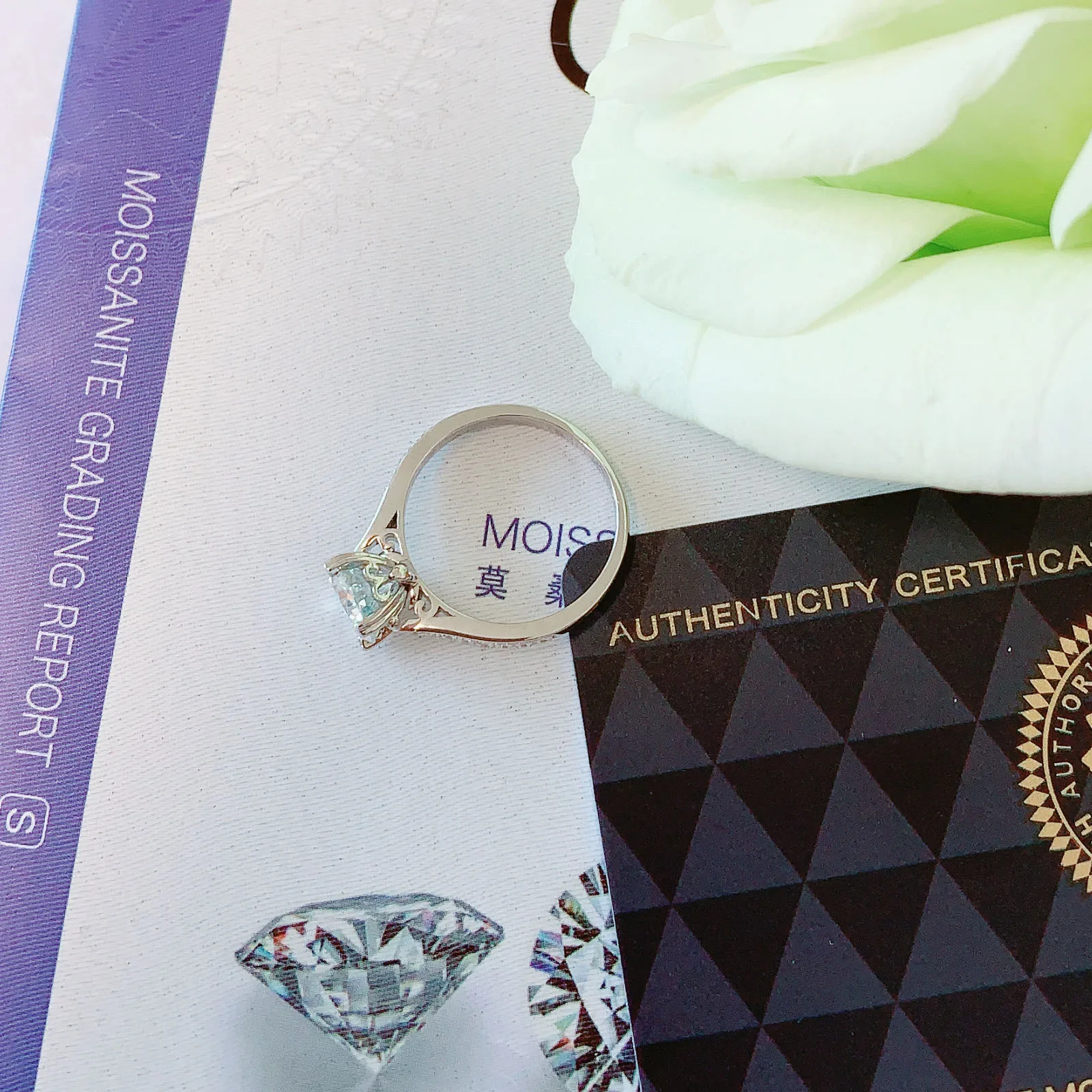 1ct Moissanite кольцо 4 когти покрытое белым золотом серебряное кольцо круглый бриллиант огранка ювелирные украшения, обручальное кольцо на головщину