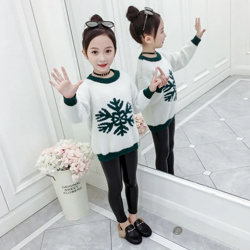 

Childrenswear 2020 Autumn And Winter New Style Girls Korean-style Sweater Big Boy Children Western Style Snowflake Imitation Min