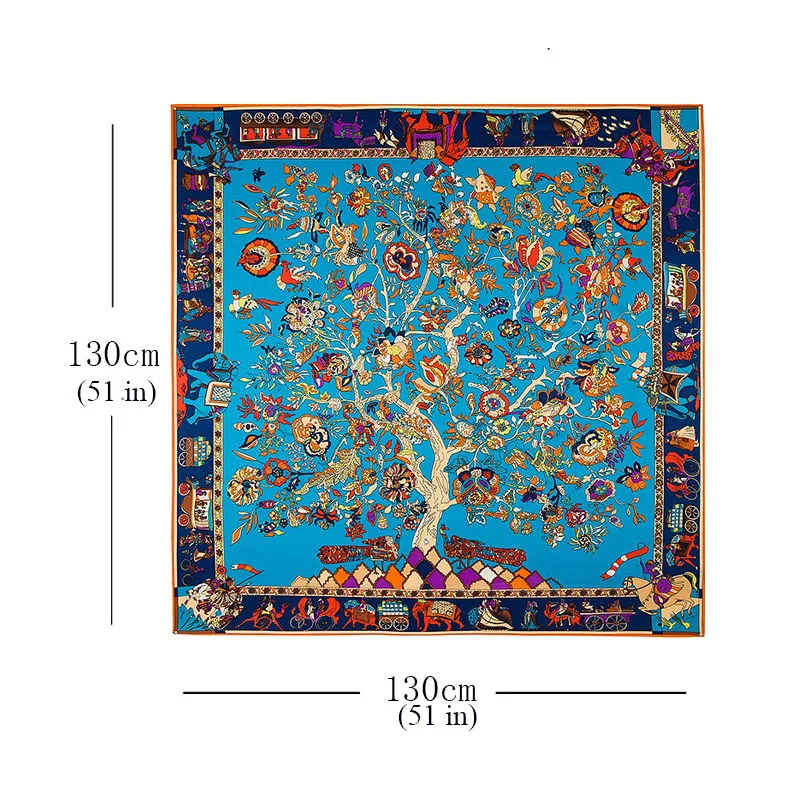 LESIDA Pure Silk Scarf Women Large Shawls Stoles Tree Print Square Scarves Echarpes Foulards Femme Wrap Bandanas 130*130CM 1303 4