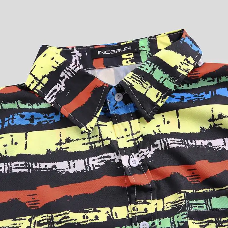 INCERUN, Мужская гавайская рубашка с принтом, с отворотом, короткий рукав, для отпуска,, дышащая блузка, летняя мода, мужские повседневные рубашки, S-3XL