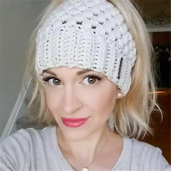 

Brand Ponytail Beanie Women Stretch Knitted Crochet Beanies Winter Hats For Women Hats Cap Warm Lady Messy dropshipping