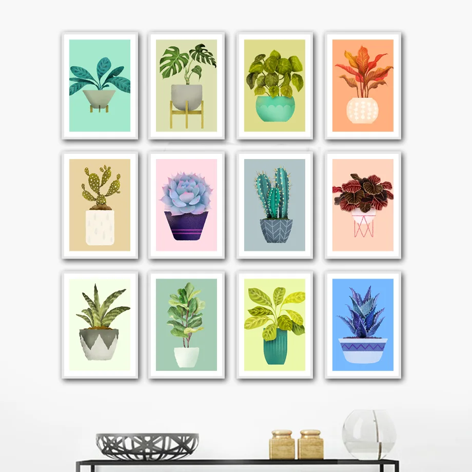 

Cactus Agave Green Potted plants Leaf Wall Art Canvas Painting Nordic Posters And Prints Wall Pictures For Living Room Decor