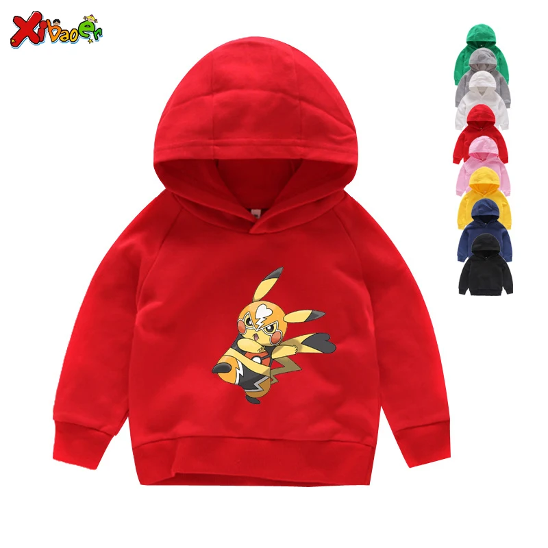 New Pokemon Hoodies Toddler Boys Girls Sweatshirts Cartoon Pikachu Print Kids Baby Sweater Children Spring Autumn Casual Clothe - Цвет: Kids Hoodies