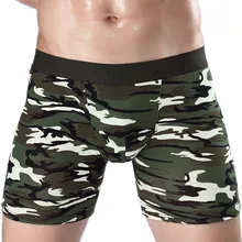 Men's Long Boxer Briefs Camouflage Panties High Waist Underpants Cotton Shorts Elastic Underwear Run Sports Lingerie