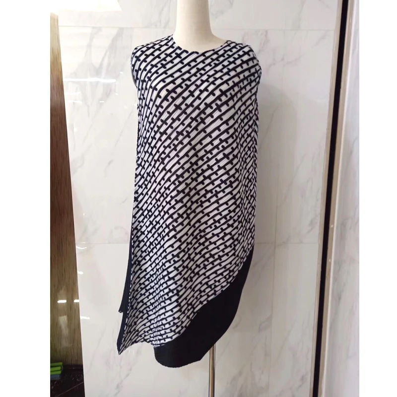 Miyake fold Matt без рукавов модное лоскутное саржевое платье в горошек с круглым вырезом асимметричное платье доступно
