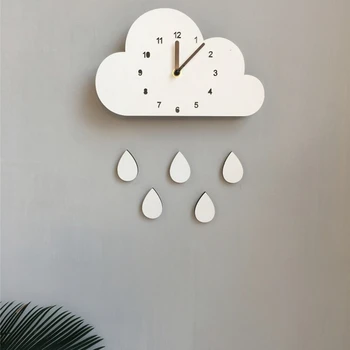 

Nordic Style Nursery Clock Wooden Cloud Water Droplets Clock Wall Hanging Decoration Wall Decor Kids Children'S Room Decor Wall