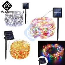 Светодиодный полосы интерьеры Солнечный Мощность 33Ft 100 светодиодный 10 м Медный провод Светильник Строка белый RGB Водонепроницаемый безопасное использование Рождество вечерние атмосферу