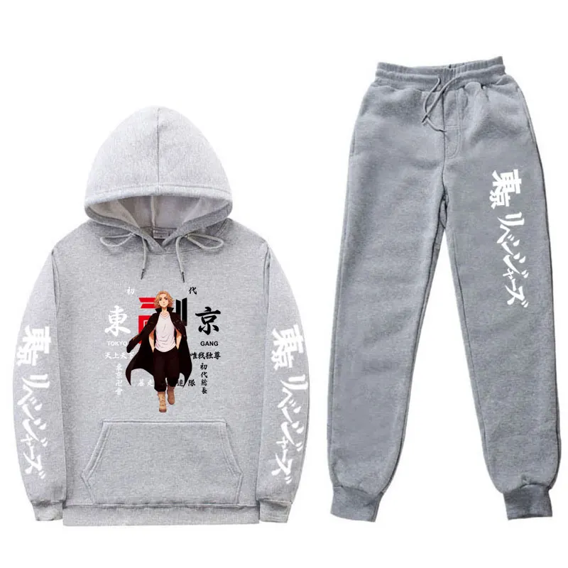 2021 Hot-selling anime joggingbroek Tokyo Avengers printed 2-piece winter sweatshirt + drawstring pants hoodie sweatshirt mens tracksuit set Men's Sets