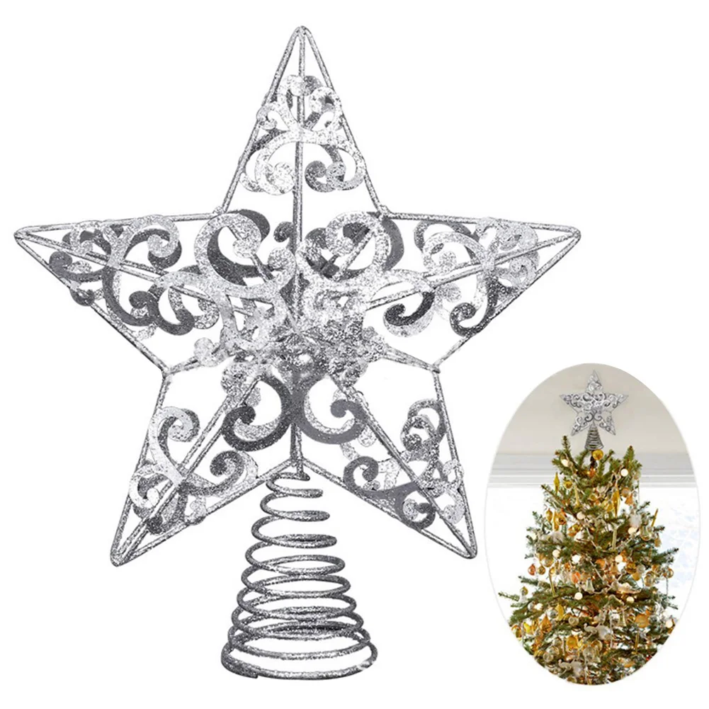 Верхушки для рождественской елки, железный блестящий порошок, звезда, Sahpe, Рождественская елка, верхнее подвесное украшение, рождественское изысканное украшение для дома