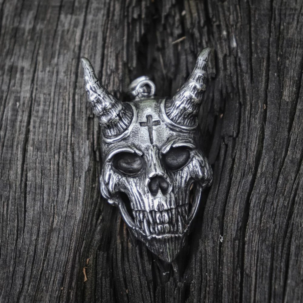 EYHIMD дьявол в готическом стиле крест нержавеющая сталь Череп Кулон ожерелье Байкер стиль ювелирные изделия