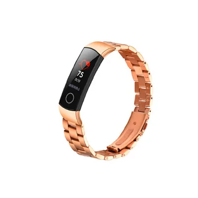 Металлический браслет для часов из нержавеющей стали для huawei honor Band 4 5, твердый ремешок из бисера, смарт-часы аксессуары, замена - Цвет: rose gold