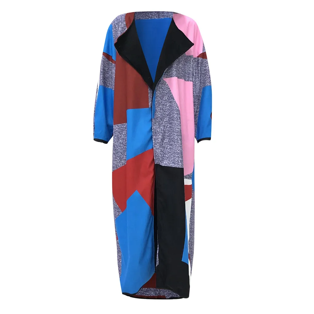 Женское пальто с открытым передним принтом, осенне-зимний Кардиган, вязаный жакет на пуговицах, женская уличная одежда с длинным рукавом, пальто, верхняя одежда#909