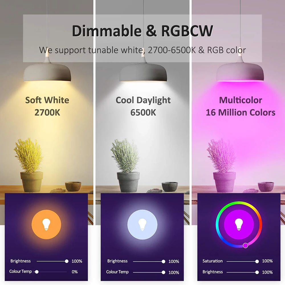 B22 E26 E27 Tuya Wifi Smart LED Bulb 11W Intellegent Lighting Dimmable RGB+W LED Lamp App Control For Amazon Alexa Google Home