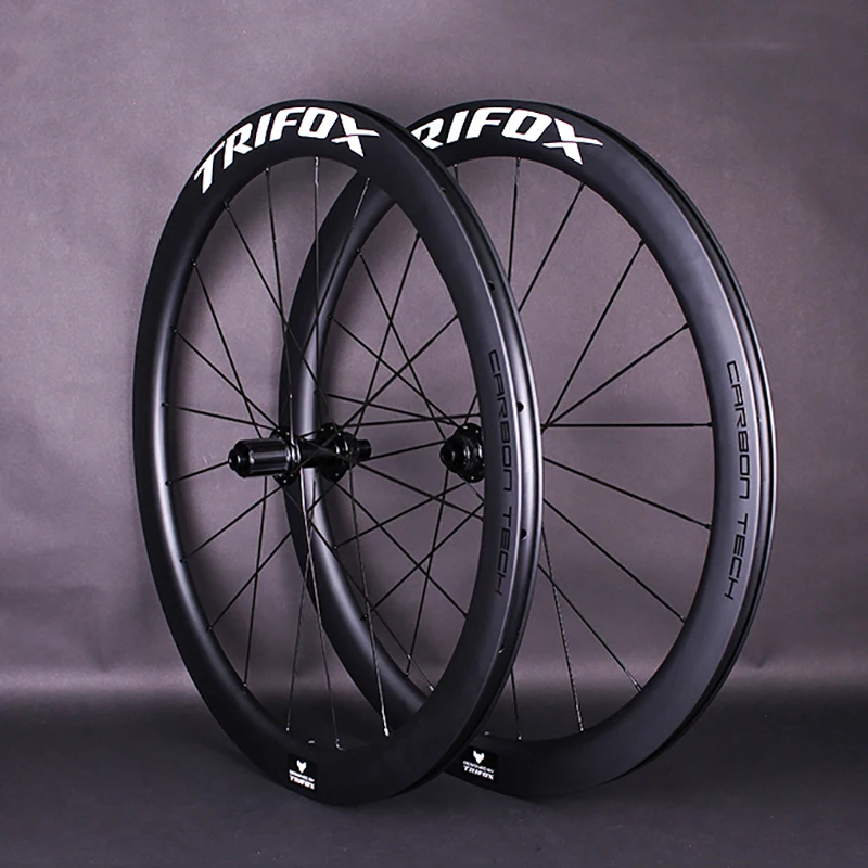 US $435.21 TRIFOX clincher carbon rim Disc BrakeQuickly release 700c Road Bike Wheelset Quality Carbon Rim With Road Cycling