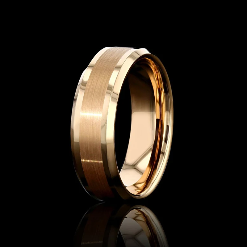 6 Colors Simple 8mm Men Tungsten Carbid Ring Gold Blue Black Matte Finish Beveled Polished Edge Engagement Ring Men Wedding Band