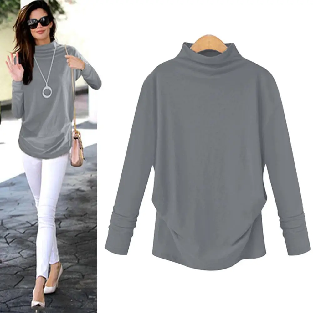 

T Shirt Women Turtleneck Long Sleeve Cotton shirts Solid Casual Top Plus Size Women Summer Female T-shirts harajuku