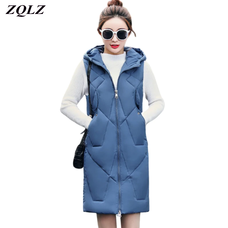 Autumn Ande Winter Hooded Sleeveless Vest Women Plus Size Slim Thick Warm Cotton Jacket Coat Long Waistcoat Female