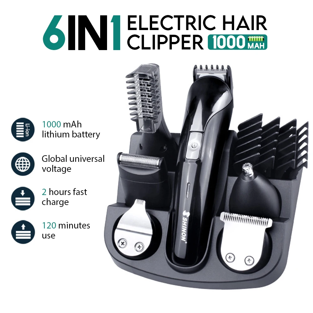 

6in 1 Hair Trimmer Household Electric Hair Clippers Multifunctional USB Rechargeable Nose Hair Cut Machine Shaving Beard Razor
