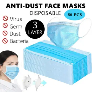 

3-layer Filter Disposable Mask Non Woven Mouth Face Mask Activated Carbon Anti-Dust Face Masks Earloop Hypoallerge 50pcs