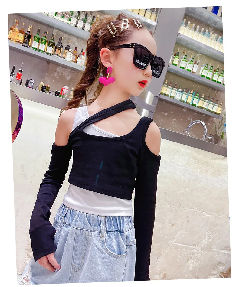 teen Girl clothes set Fashion Cold Shoulder Crop Top+Jeans With Big Hole  Ripped 2pcs Clothing Suit Children Streetwear Outfits - AliExpress