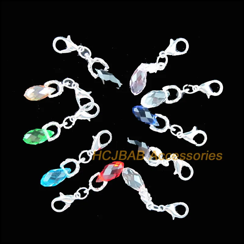 

10 New Teardrop With Clasps Charms Silver Plated Crystal Beads Mixed