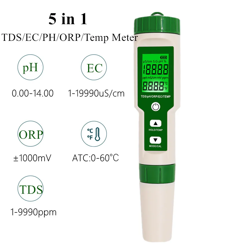 5 в 1 PH/TDS/EC/ORP/измеритель температуры PH-метр цифровой монитор качества воды тестер