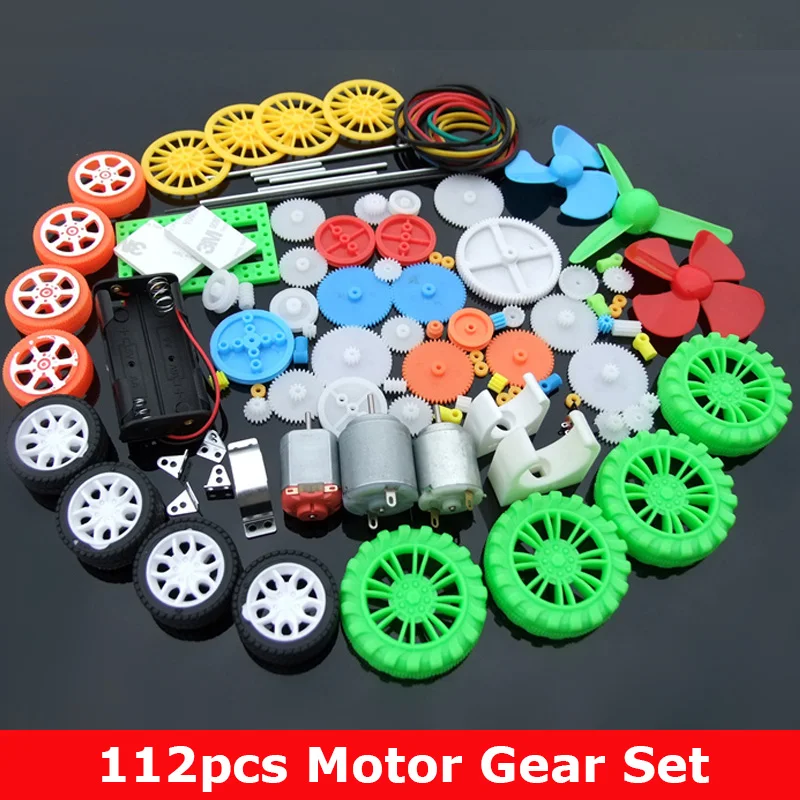 112Pcs DC Motor Kit Electric Mini &amp Plastic Gears Bracket Shaft Propeller For DIY Toy Car Boat Robot Scientific Experiment | Игрушки и