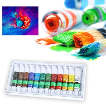 

12 Colors Painting Students Hand Painted Wall Drawing Acrylic Paints Set Strong Coverage Stone For Clothes Quick Drying Graffiti